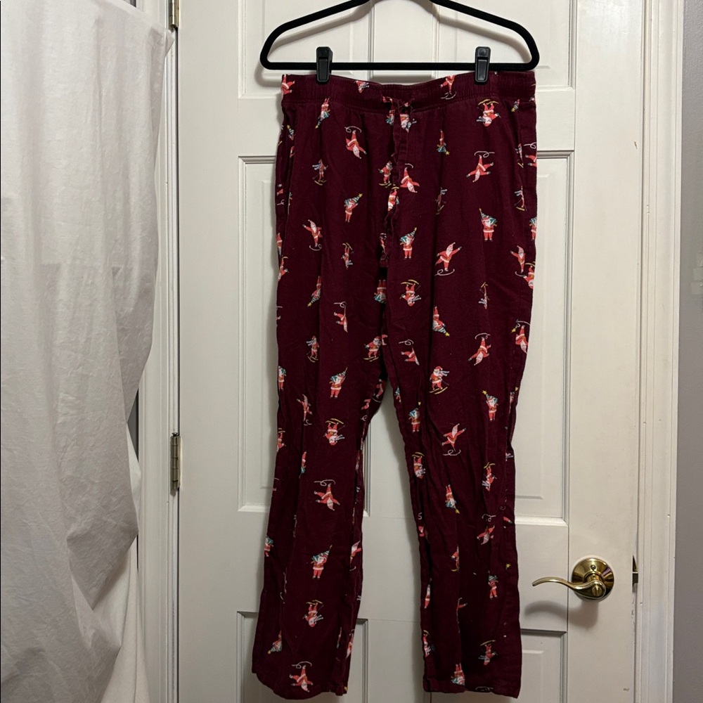 Old Navy Pajama Pants Skiing Santa Claus Flannel Mens PJ Bottoms Size L